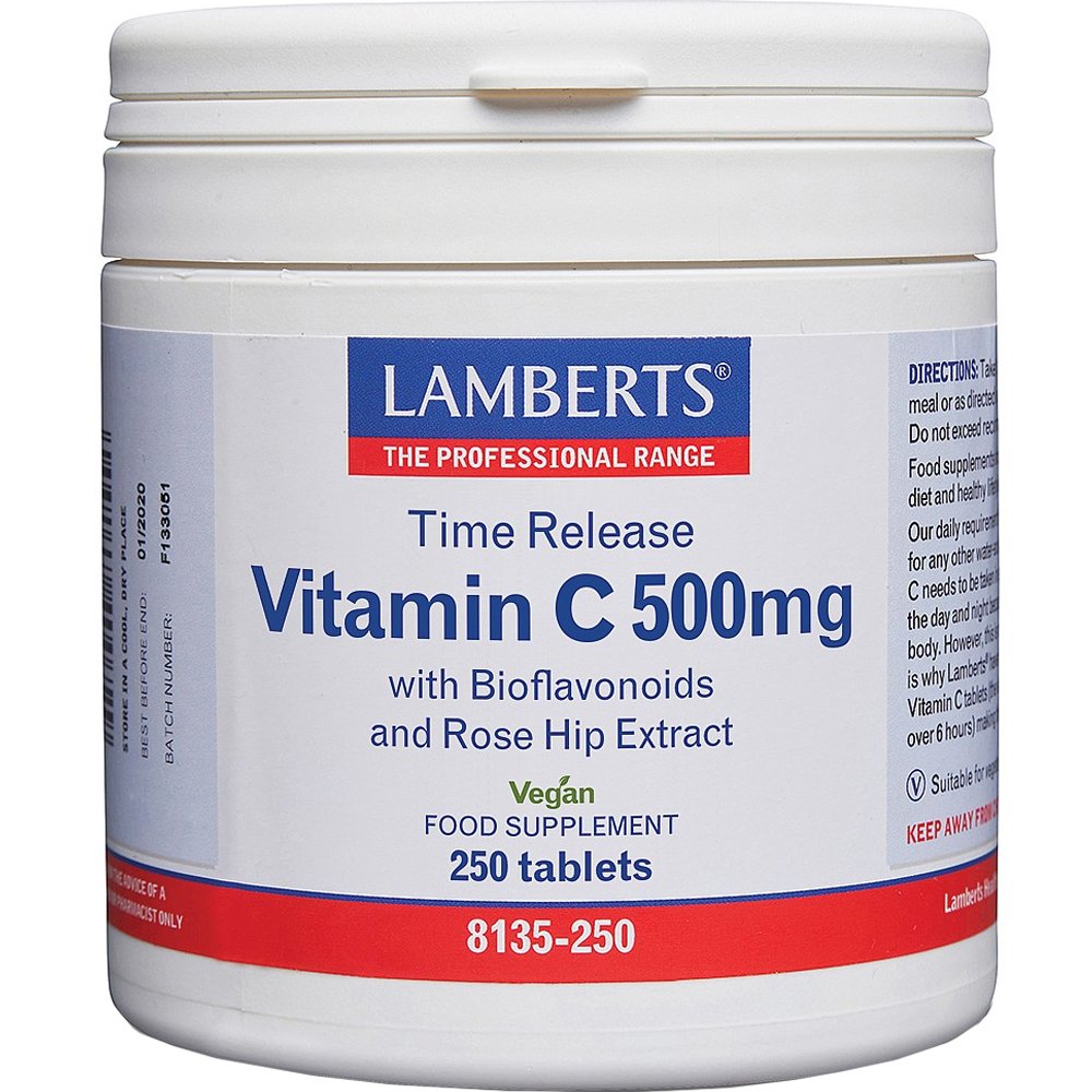 Lamberts Lamberts Vitamin C Time Release Συμπλήρωμα Διατροφής Βιταμίνης C Ελεγχόμενης Αποδέσμευσης για τη Σωστή Λειτουργία του Ανοσοποιητικού Συστήματος 500mg, 250tabs