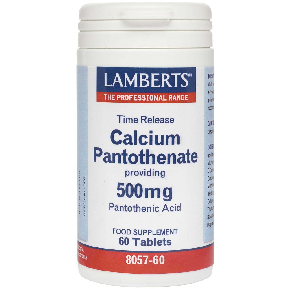 Lamberts Calcium Pantothenate Συμπλήρωμα Διατροφής Βιταμίνης Β5 σε Μορφή Παντοθενικού Ασβεστίου Ελεγχομένης Αποδέσμευσης για την Αντιμετώπιση Κόπωσης & Κούρασης, Ενέργεια & Νοητική Διαύγεια 500mg, 60tabs