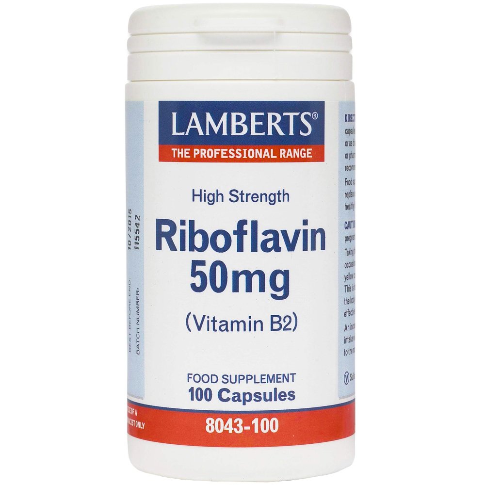 Lamberts Riboflavin Συμπλήρωμα Διατροφής Βιταμίνης Β2 (Ριβοφλαβίνης) για την Καλή Λειτουργία του Νευρικού Συστήματος & τη Μείωση της Κόπωσης 50mg, 100caps