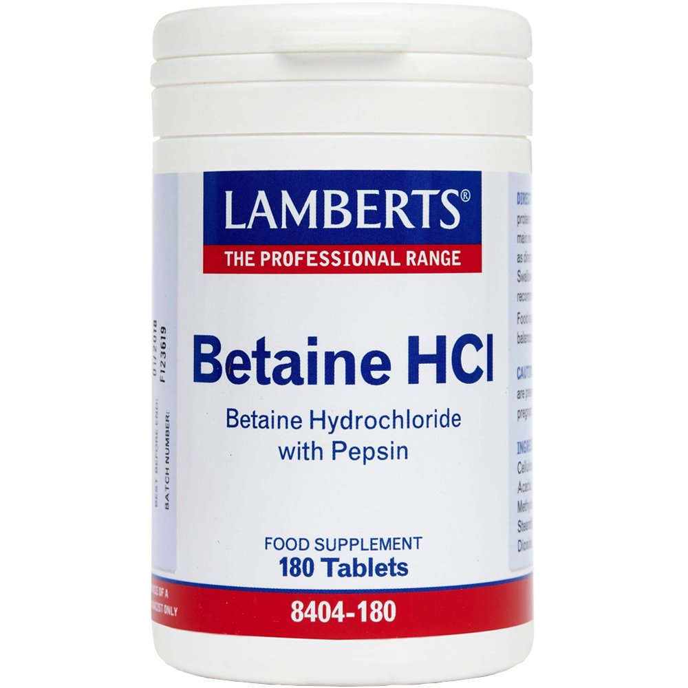 Lamberts Lamberts Betaine HCI Συμπλήρωμα Διατροφής για την Αποκατάσταση της Μειωμένης Οξύτητας του Στομάχου Κατά της Δυσπεψίας 180tabs