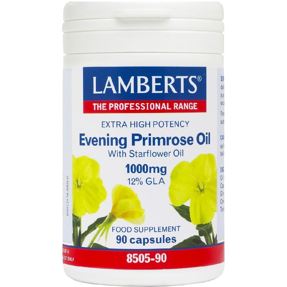 Lamberts Evening Primrose & Starflower Oil Συμπλήρωμα Διατροφής Υψηλής Ισχύος με Έλαιο Νυχτολούλουδου & Μποράγου για την αντιμετώπιση των Συμπτωμάτων Εμμηνόπαυσης Κατά των Φλεγμονών 1000mg, 90caps