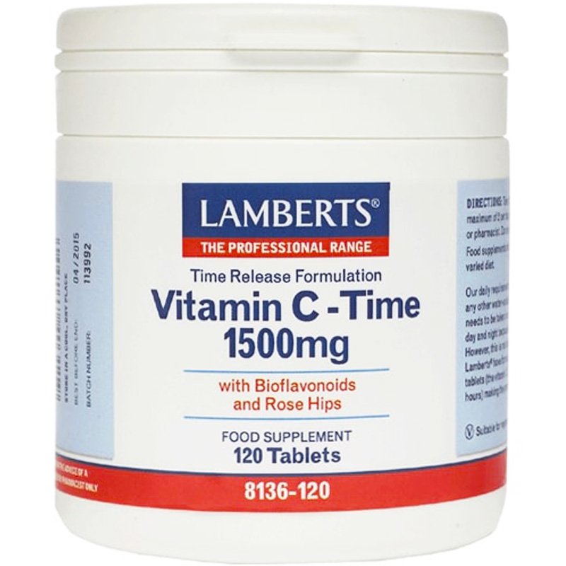 Lamberts Vitamin C Time Release Συμπλήρωμα Διατροφής Βιταμίνης C Ελεγχόμενης Αποδέσμευσης για τη Σωστή Λειτουργία του Ανοσοποιητικού Συστήματος 1500mg, 120tabs