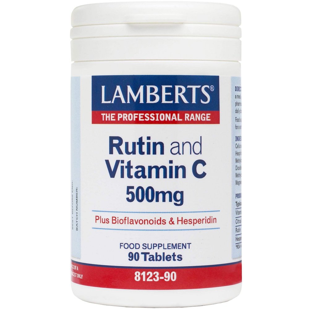 Lamberts Rutin & C Συμπλήρωμα Διατροφής με Βιταμίνη C, Ρουτίνη & Βιοφλαβονοειδή για την Καλή Λειτουργία του Νευρικού & του Ανοσοποιητικού Συστήματος με Αντιοξειδωτικές Ιδιότητες 500mg, 90tabs