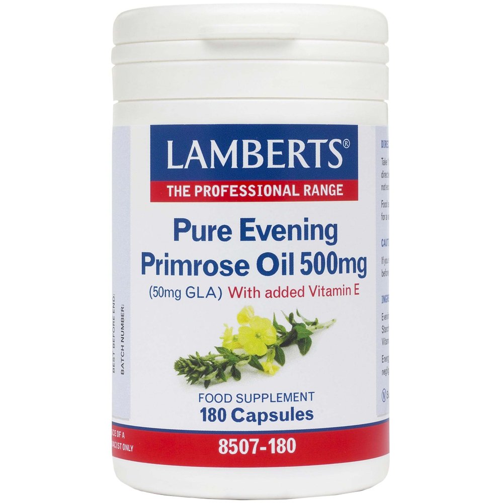 Lamberts Pure Evening Primrose Oil Συμπλήρωμα Διατροφής Έλαιου Νυχτολούλουδου για την Αντιμετώπιση των Προεμμηνορυσιακών Συμπτωμάτων 500mg, 180caps