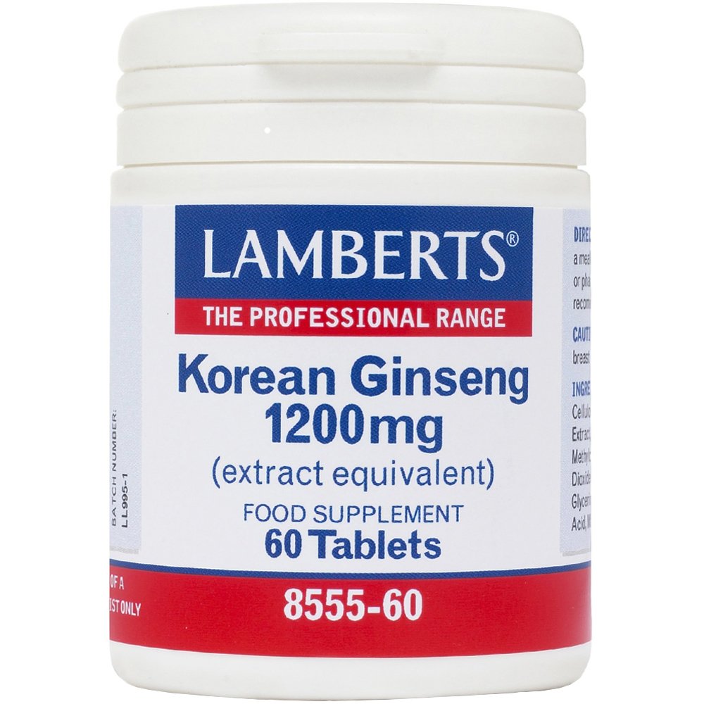 Lamberts Lamberts Korean Ginseng Συμπλήρωμα Διατροφής Εκχυλίσματος Κορεάτικου Τζίνσενγκ για Ενέργεια & Τόνωση του Οργανισμού 1200mg, 60tabs