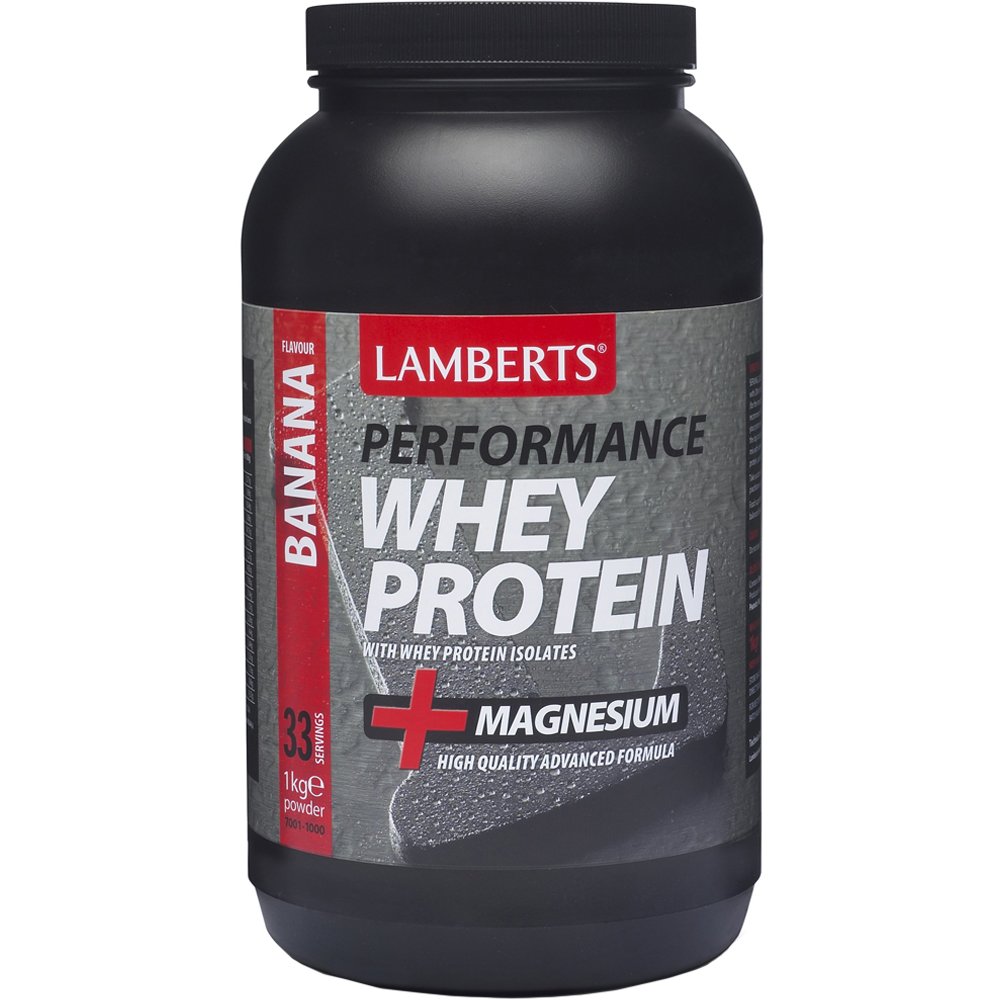 Lamberts Performance Whey Protein Powder Magnesium Συμπλήρωμα Διατροφής Πρωτεΐνης Ορού Γάλακτος σε Σκόνη με Μαγνήσιο για Μυϊκή Αποκατάσταση & Όγκο με Γεύση Μπανάνα 1000gr
