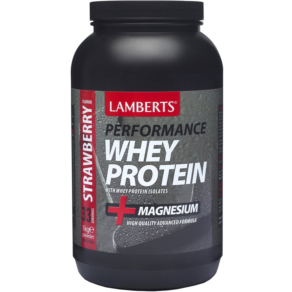 Lamberts Performance Whey Protein Powder Magnesium Συμπλήρωμα Διατροφής Πρωτεΐνης Ορού Γάλακτος σε Σκόνη με Μαγνήσιο για Μυϊκή Αποκατάσταση & Όγκο με Γεύση Φράουλα 1000gr