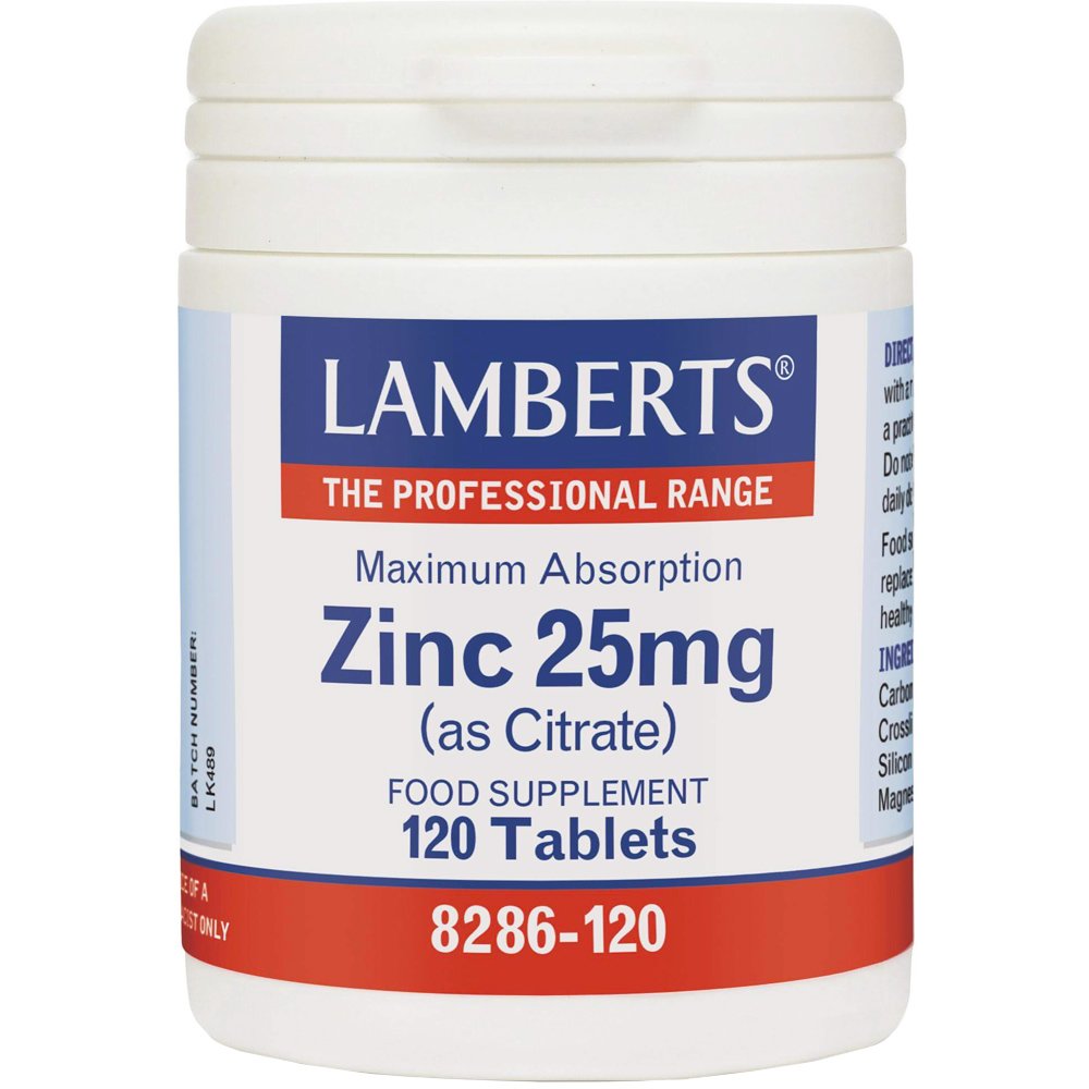 Lamberts Zinc (as Citrate) Συμπλήρωμα Διατροφής με Κιτρικό Ψευδάργυρο Υψηλής Απορροφησιμότητας για την Καλή Λειτουργία του Ανοσοποιητικού & Υγιή Μαλλιά, Νύχια & Δόντια 25mg, 120tabs