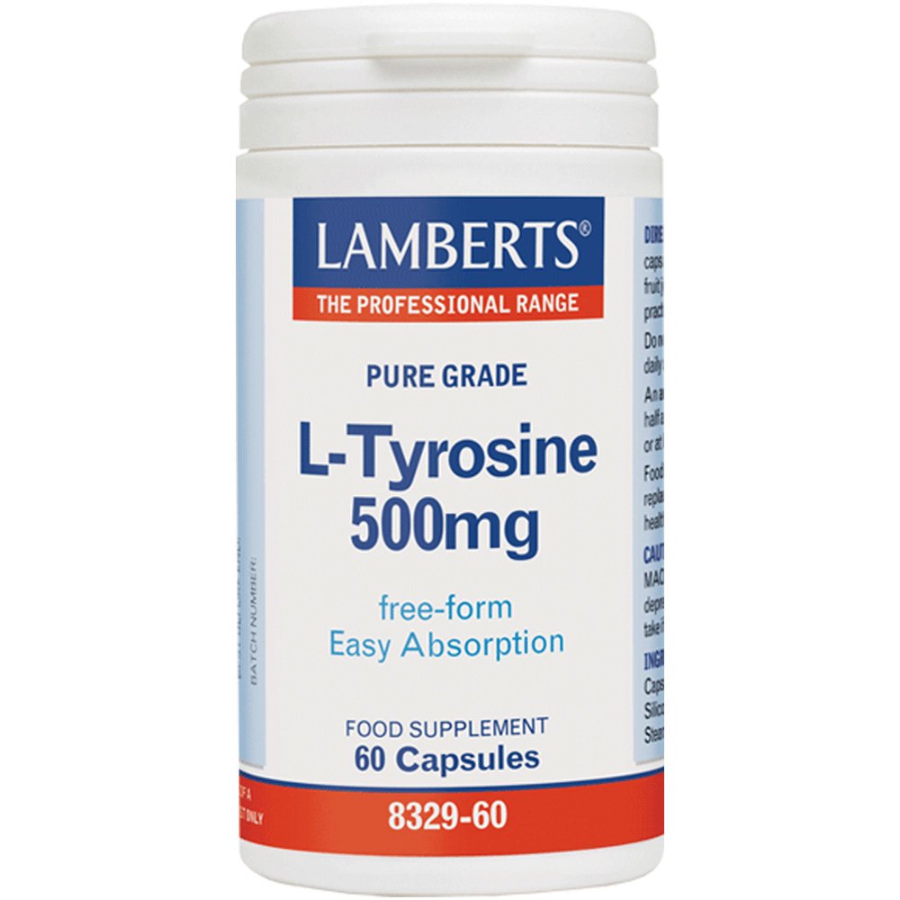 Lamberts Lamberts L-Tyrosine Συμπληρώματα Διατροφής Τυροσίνης για Βελτίωση της Διάθεσης & Αύξησης των Επιπέδων Ενέργειας 500mg, 60tabs