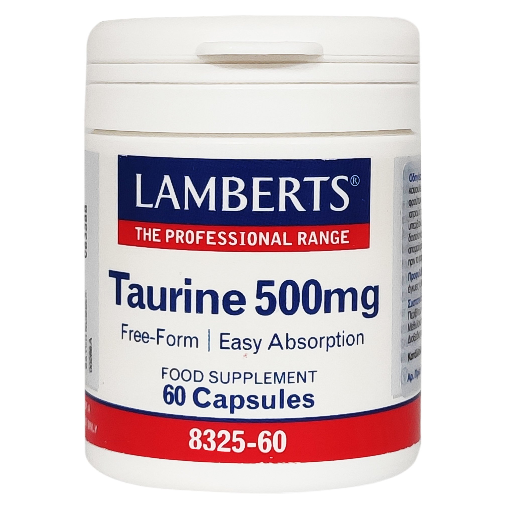 Lamberts Taurine 500mg Συμπλήρωμα Διατροφής για τη Φυσιολογική Λειτουργία του Εγκεφάλου και της Καρδιάς 60caps