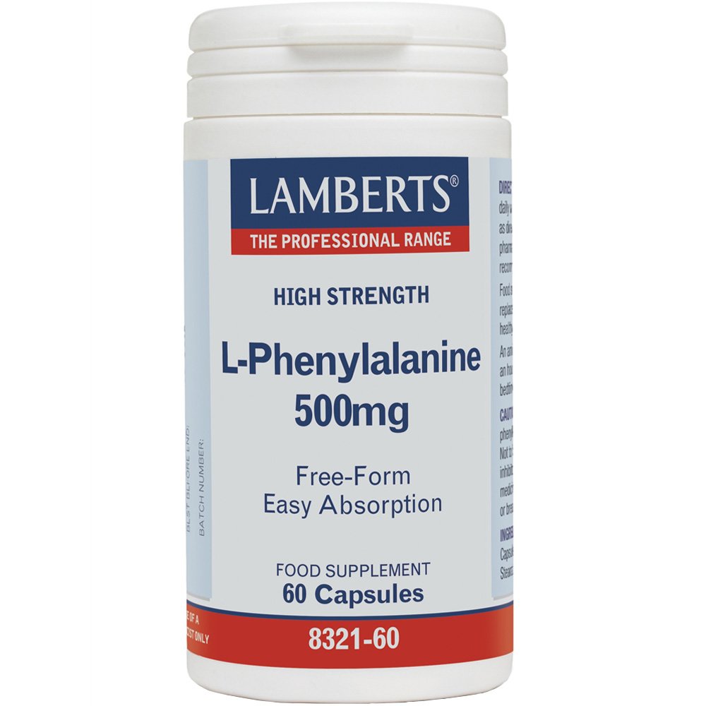 Lamberts L-Phenylalanine Συμπλήρωμα Διατροφής Φαινυλαλανίνης για την Καλή λειτουργία του Νευρικού Συστήματος, Διατήρηση της Μνήμης & Καλύτερο Έλεγχο των Μυϊκών Κινήσεων 500mg, 60caps