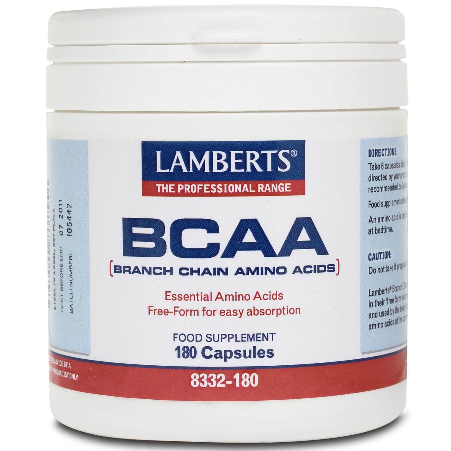 Lamberts BCAA (Branch Chain Amino Acids) Συμπλήρωμα Διατροφής που Συντελεί στη Δομική Σύσταση των Πρωτεϊνών του Σώματος 180 caps