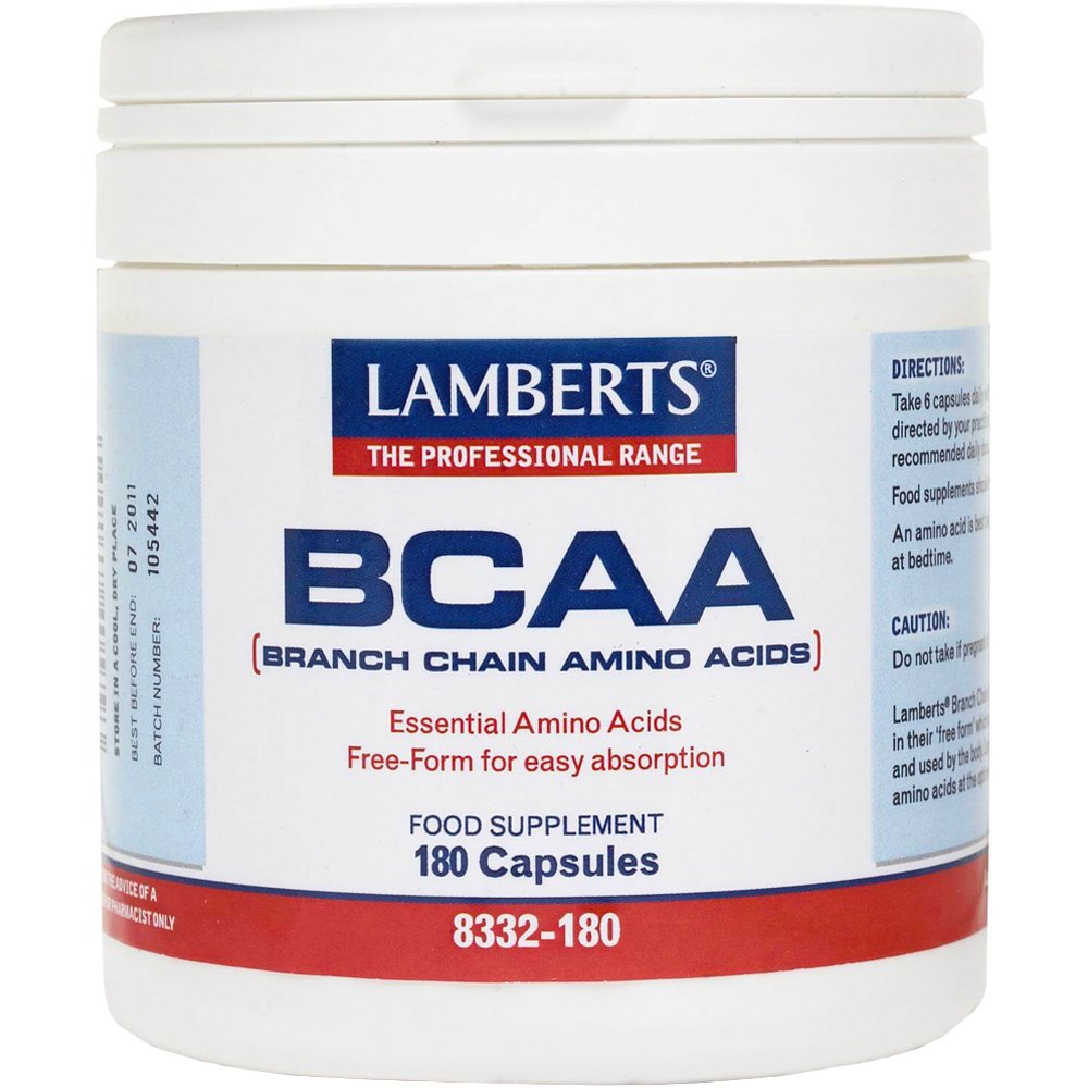 Lamberts BCAA (Branch Chain Amino Acids) Συμπλήρωμα Διατροφής Συμπλέγματος Αμινοξέων Διακλαδισμένης Αλυσίδας που Συντελεί στη Δομική Σύσταση των Πρωτεϊνών για Αύξηση Μυϊκής Μάζας 180caps