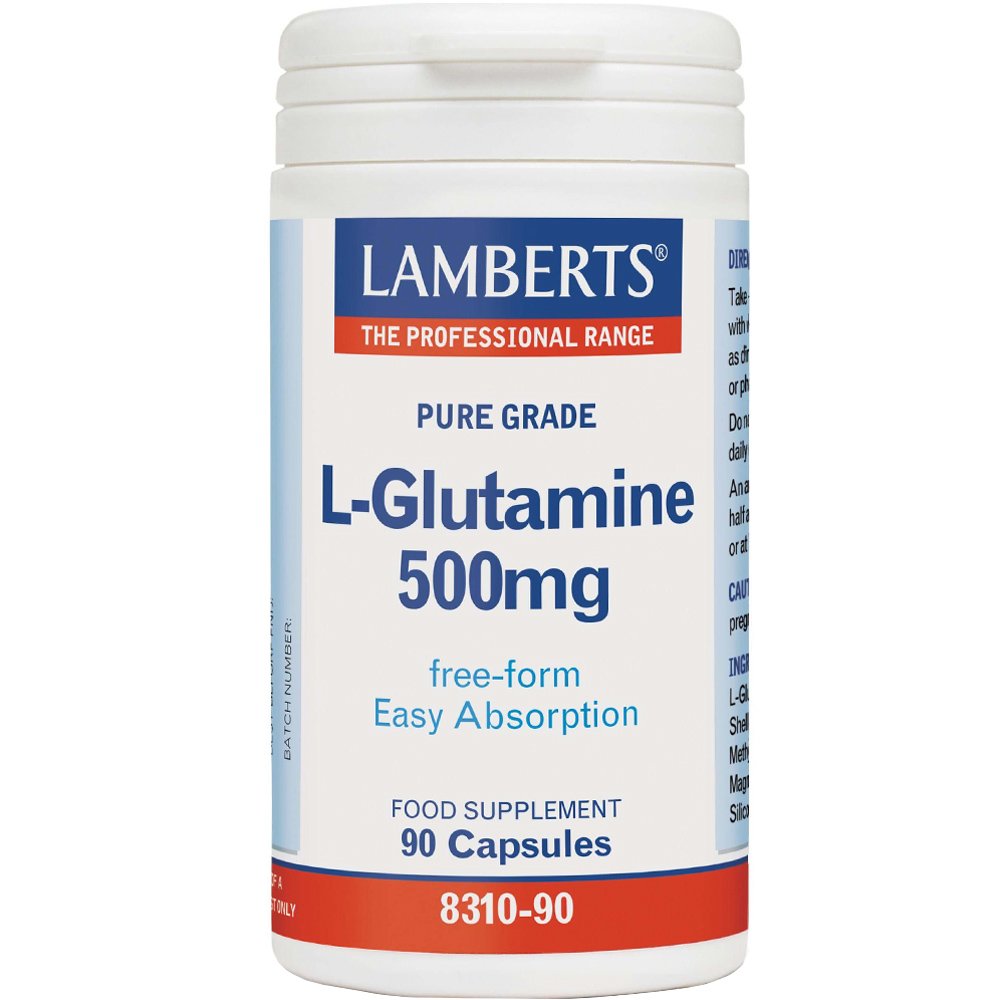 Lamberts Lamberts L-Glutamine Συμπλήρωμα Διατροφής Γλουταμίνης για Μυϊκή Αποκατάσταση Κατά Εντερικών Φλεγμονών 500mg, 90caps