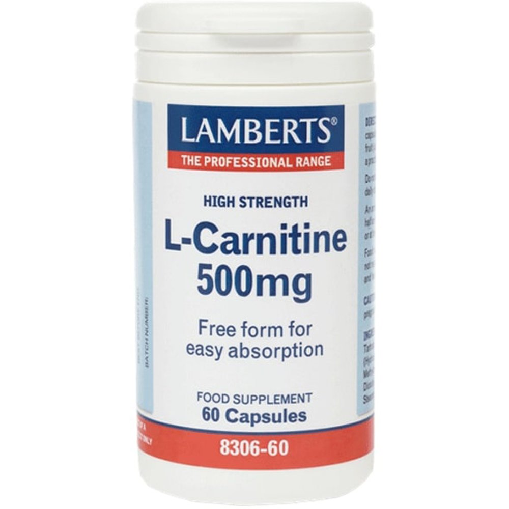 Lamberts L -Carnitine Καρνιτίνη Συμπλήρωμα Διατροφής για Έλεγχο Επιπέδων Λίπους & Αποκατάσταση μετά από Έντονη Αθλητική Προπόνηση 500mg, 60caps