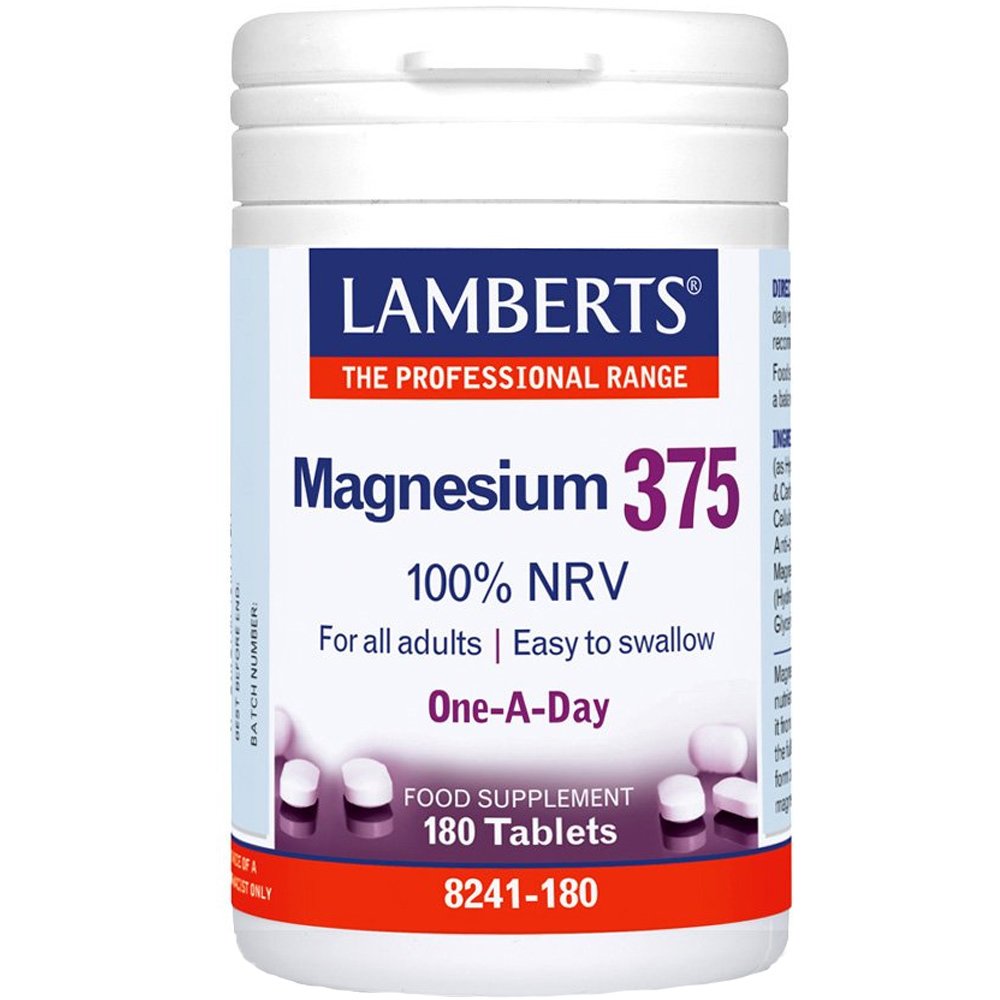 Lamberts Magnesium 375 100% NRV Συμπλήρωμα Διατροφής Μαγνησίου για την Καλή Λειτουργία του Νευρικού & Μυοσκελετικού Συστήματος 180tabs