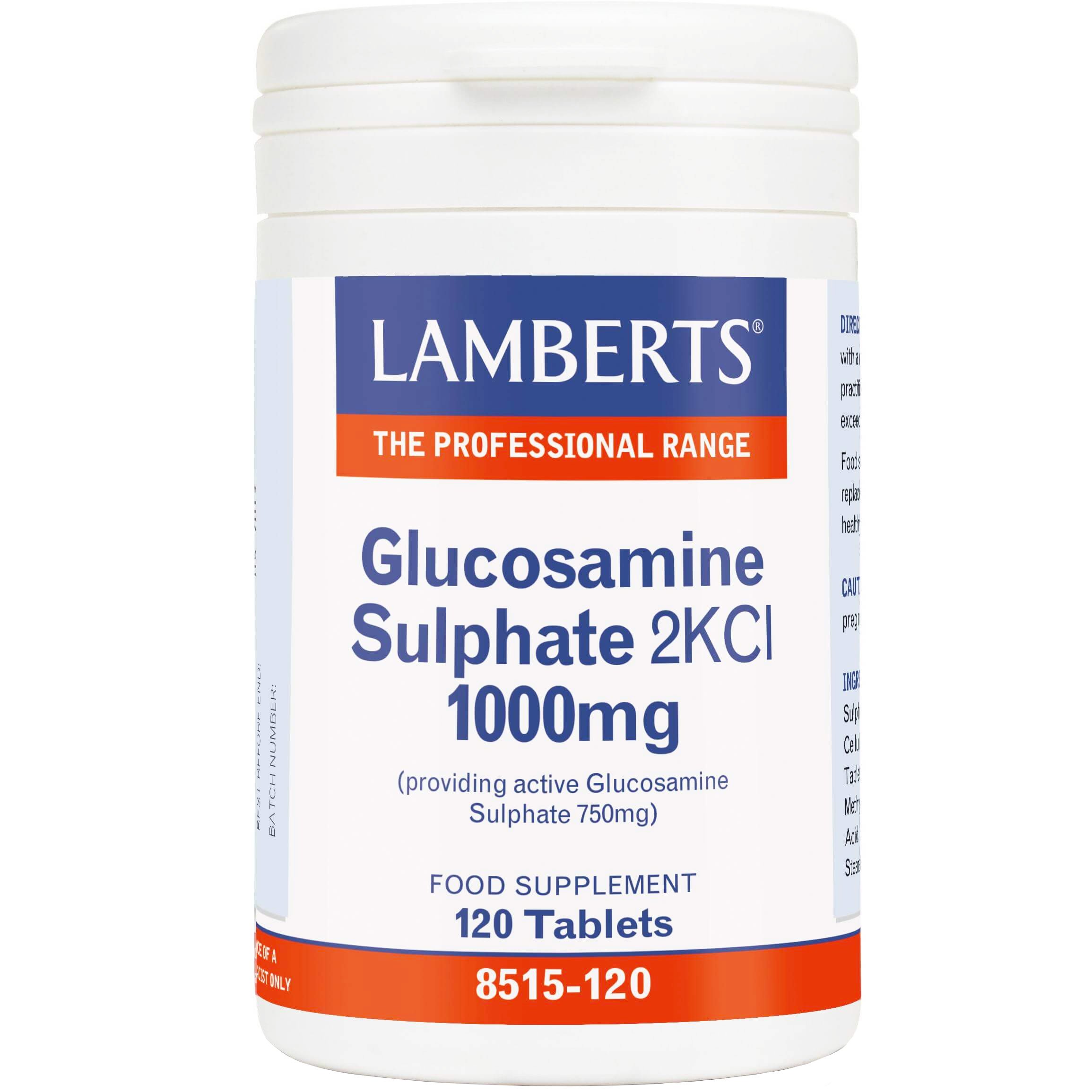 Lamberts Glucosamine Sulphate 2KCI Συμπλήρωμα Διατροφής Γλυκοζαμίνης Υψηλής Απορροφησιμότητας για την Καλή Υγεία των Χόνδρων των Αρθρώσεων 1000mg, 120tabs