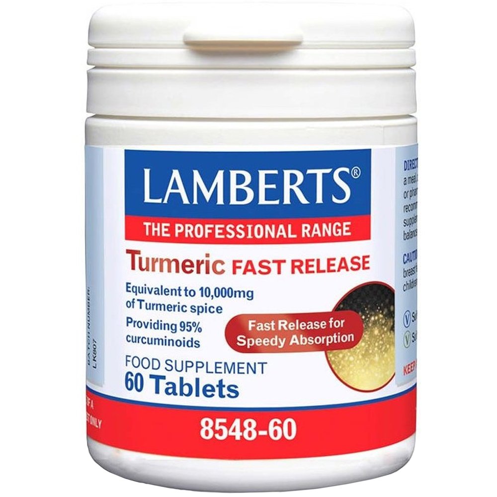Lamberts Turmeric Fast Release Συμπλήρωμα Διατροφής Εκχυλίσματος Κουρκουμίνης Άμεσης Αποδέσμευσης Υψηλής Ισχύος για την Αντιμετώπιση των Χρόνιων Φλεγμονών 10.000mg, 60tabs