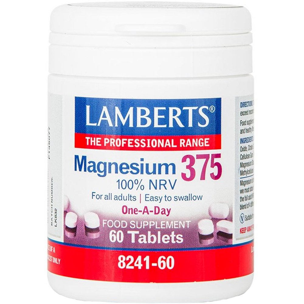 Lamberts Lamberts Magnesium 375 100% NRV Συμπλήρωμα Διατροφής Μαγνησίου για την Καλή Λειτουργία του Νευρικού & Μυοσκελετικού Συστήματος 60tabs