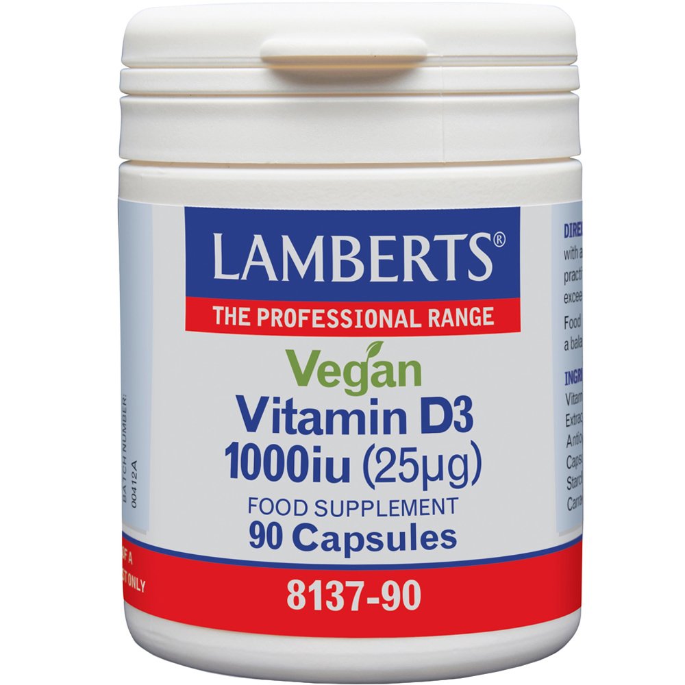Lamberts Vegan Vitamin D3 Συμπλήρωμα Διατροφής με Βιταμίνη D3 για την Καλή λειτουργία των Οστών & Ανοσοποιητικού Ειδικά Σχεδιασμένο για Χορτοφάγους 1000iu, 90caps
