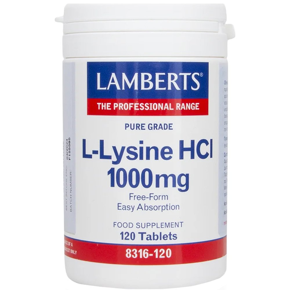 Lamberts L-Lysine HCI Συμπλήρωμα Διατροφής με Λυσίνη που για την Καλύτερη Απορρόφηση του Ασβεστίου Κατά του Ιού του Απλού Έρπητα 1000mg, 120tabs