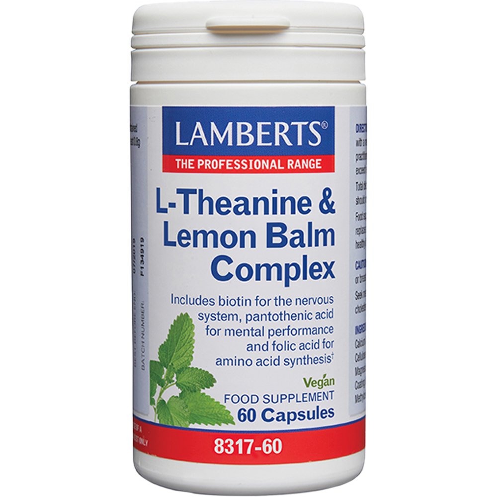 Lamberts Lamberts L-Theanine & Lemon Balm Complex 60caps,Συμπλήρωμα Διατροφής Αμινοξέων Φυτικής Προέλευσης & Εκχυλίσματος Μελισσόχορτου για Πνευματική Διαύγεια & Αντιμετώπιση του Άγχους