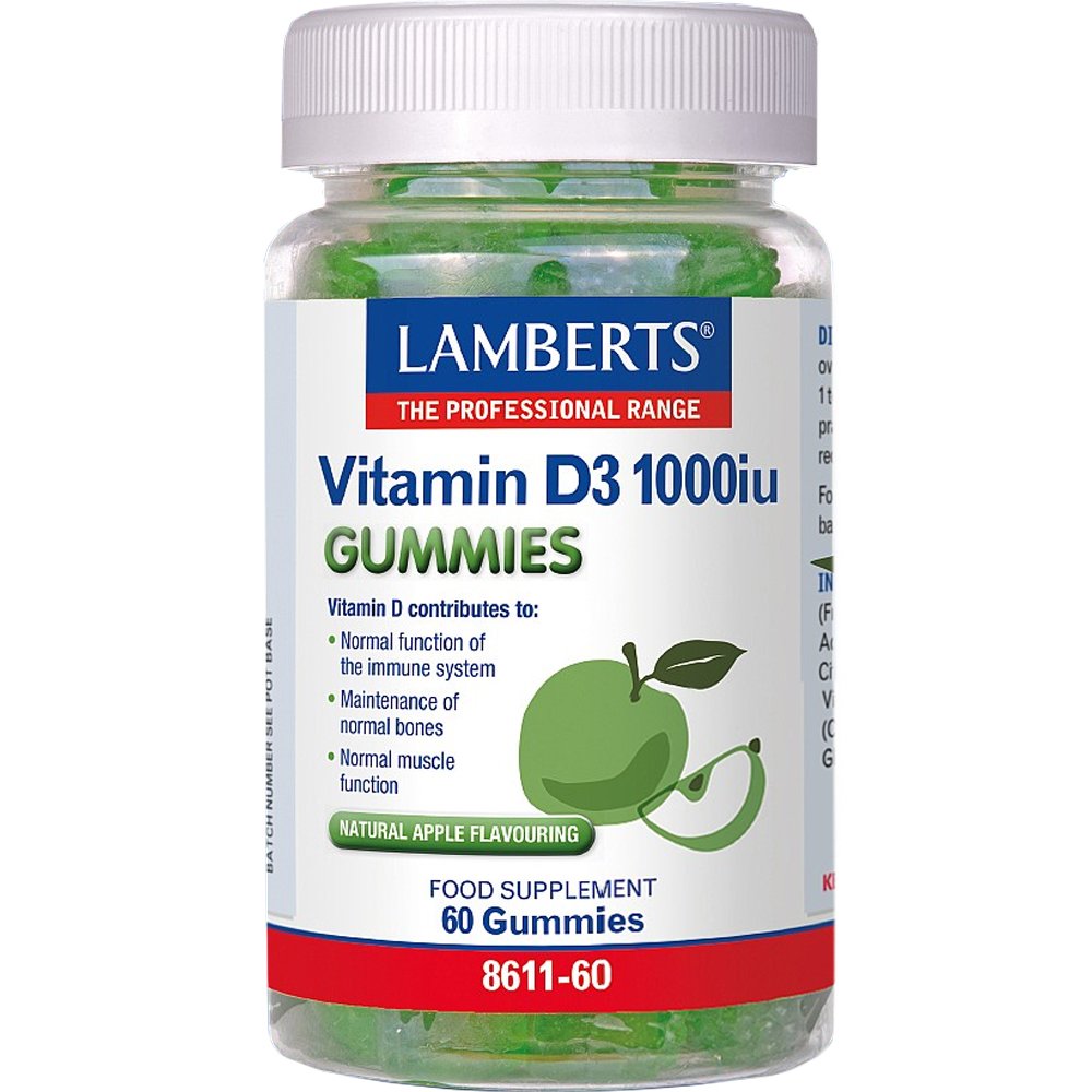 Lamberts Lamberts Vitamin D3 1000iu Gummies Συμπλήρωμα Διατροφής Βιταμίνης D3 για την Υποστήριξη του Ανοσοποιητικού Συστήματος & την Καλή Υγεία των Δοντιών & Οστών με Γεύση Πράσινο Μήλο 60 Ζελεδάκια