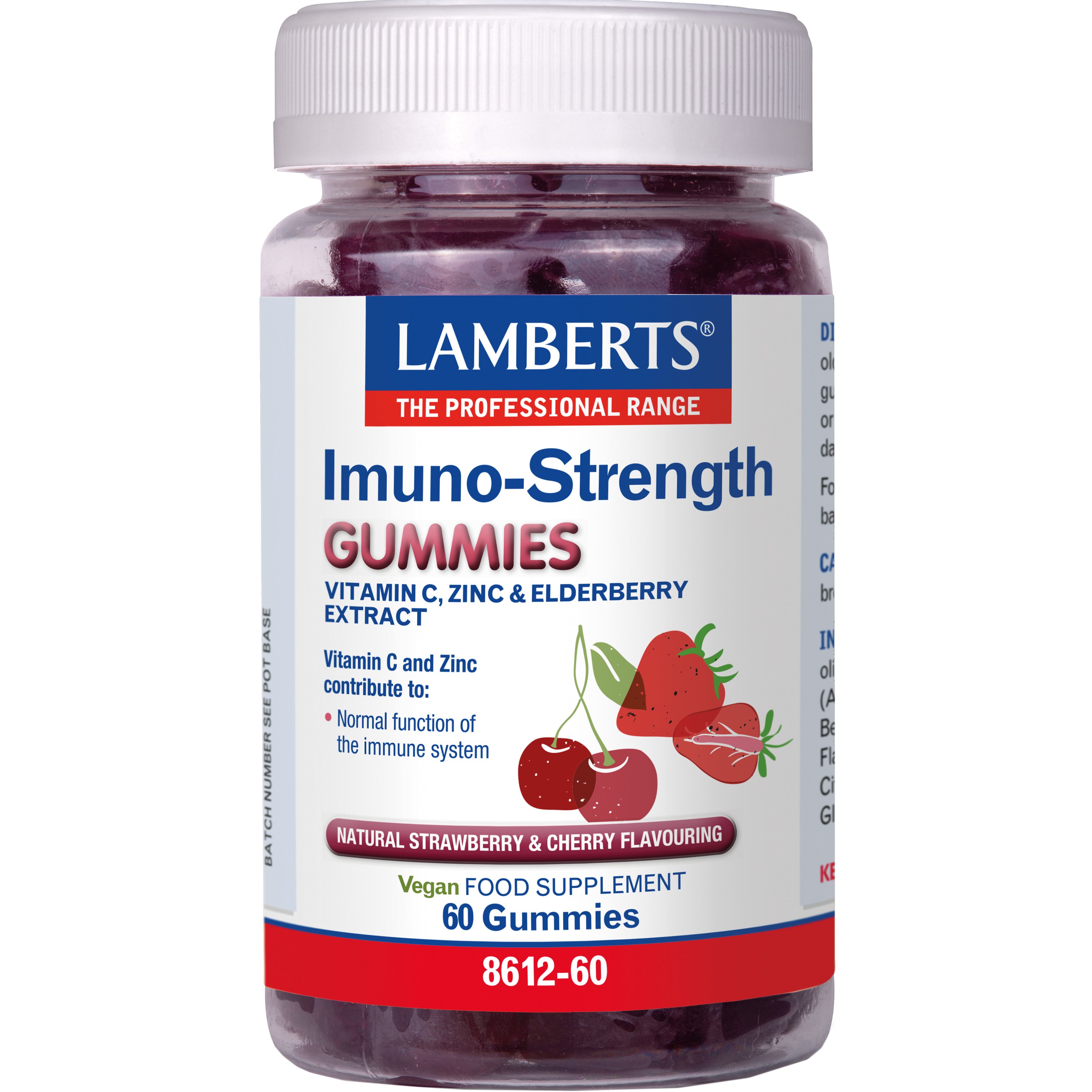 Lamberts Lamberts Imuno-Strength Gummies Συμπλήρωμα Διατροφής Φόρμουλας με Βιταμίνη C, Ψευδάργυρο & Εκχύλισμα Σαμπούκου για Θωράκιση & Υποστήριξη του Ανοσοποιητικού με Γεύση Φράουλα & Κεράσι 60 Ζελεδάκια