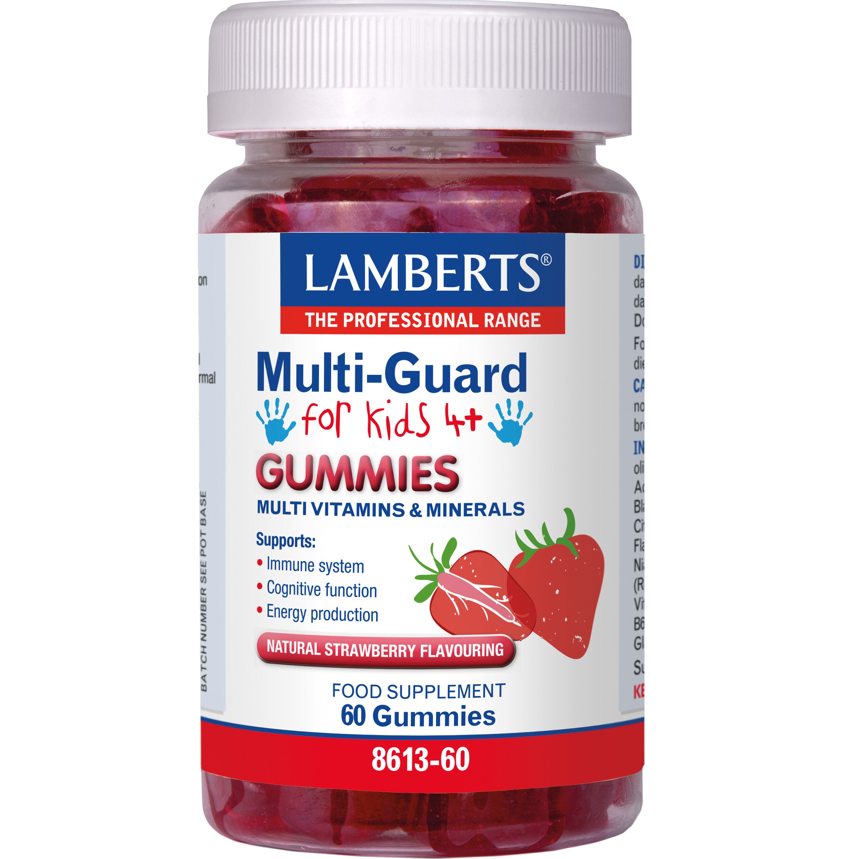 Lamberts Lamberts Multi-Guard Gummies for Kids Συμπλήρωμα Διατροφής Φόρμουλας Πολυβιταμινών & Μετάλλων για Παιδιά από 4 Ετών για Σωστή Ανάπτυξη, Ενέργεια & Δυνατό Ανοσοποιητικό με Γεύση Φράουλα 60 Ζελεδάκια