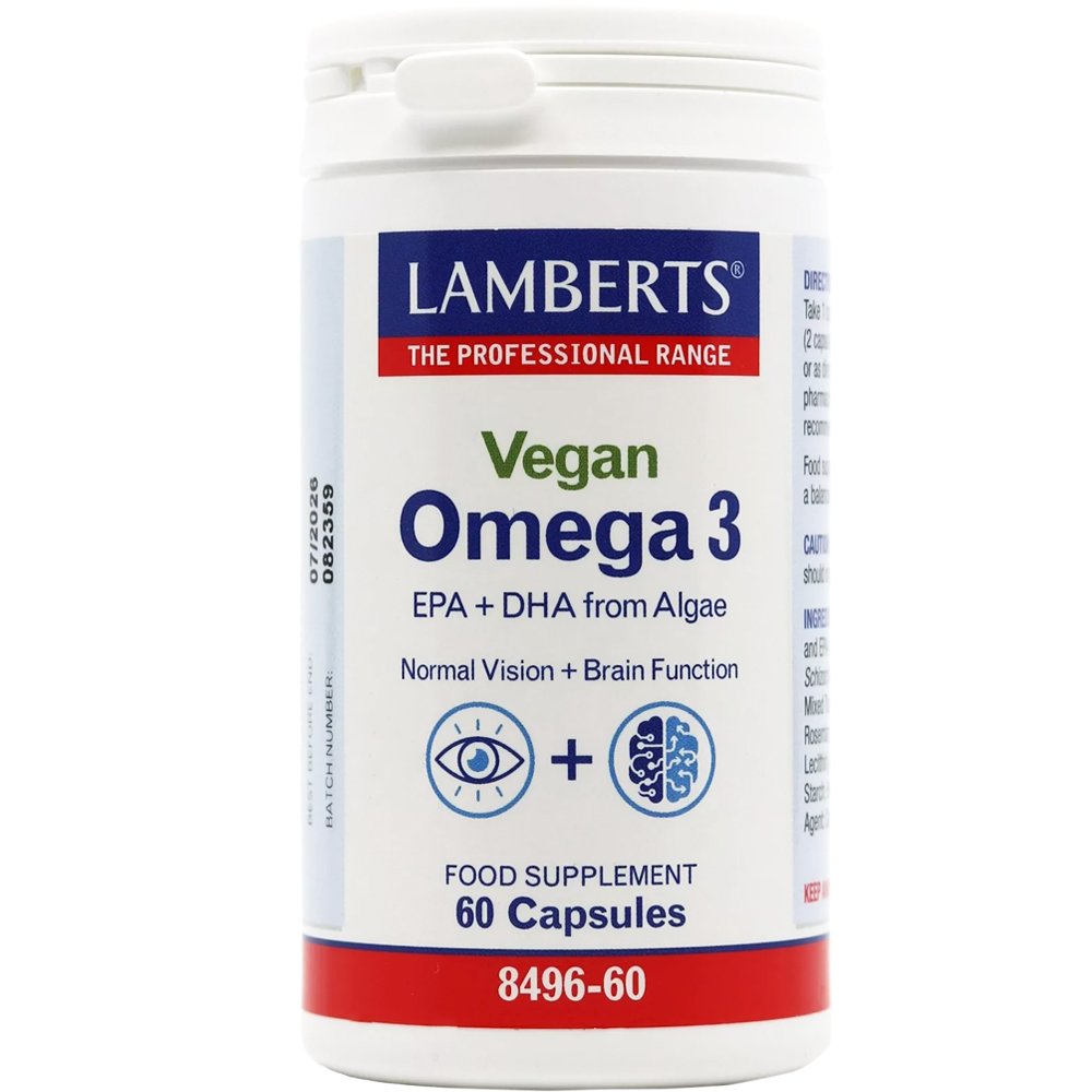 Lamberts Lamberts Vegan Omega 3 from Algae Συμπλήρωμα Διατροφής Έλαιου Θαλάσσιας Άλγης Πλούσιο σε Φυτικής Προέλευσης Ωμέγα 3 Λιπαρά Οξέα για την Καλή Λειτουργία του Εγκεφάλου & της Όρασης 60caps