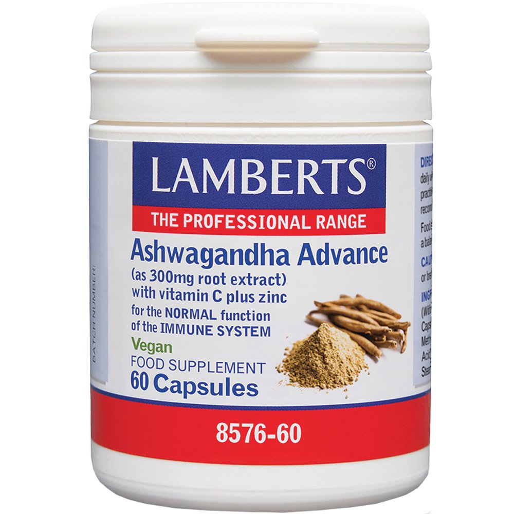 Lamberts Ashwagandha Advance Συμπλήρωμα Διατροφής Εκχυλίσματος Ασβαγκάντας, Βιταμίνης C & Ψευδαργύρου που Συμβάλλει στην Τόνωση του Ανοσοποιητικού Συστήματος 60caps