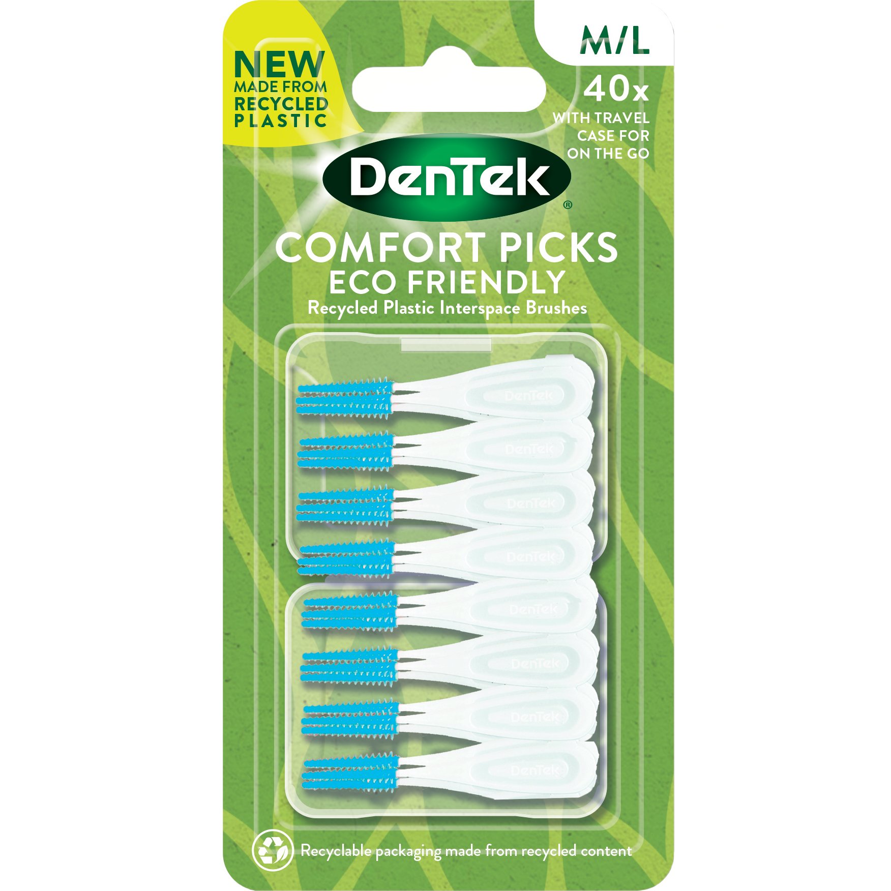 Dentek Comfort Picks Recycled Plastic Interspace Brushes Size M/L Μεσοδόντια Βουρτσάκια από Καουτσούκ 40 Τεμάχια