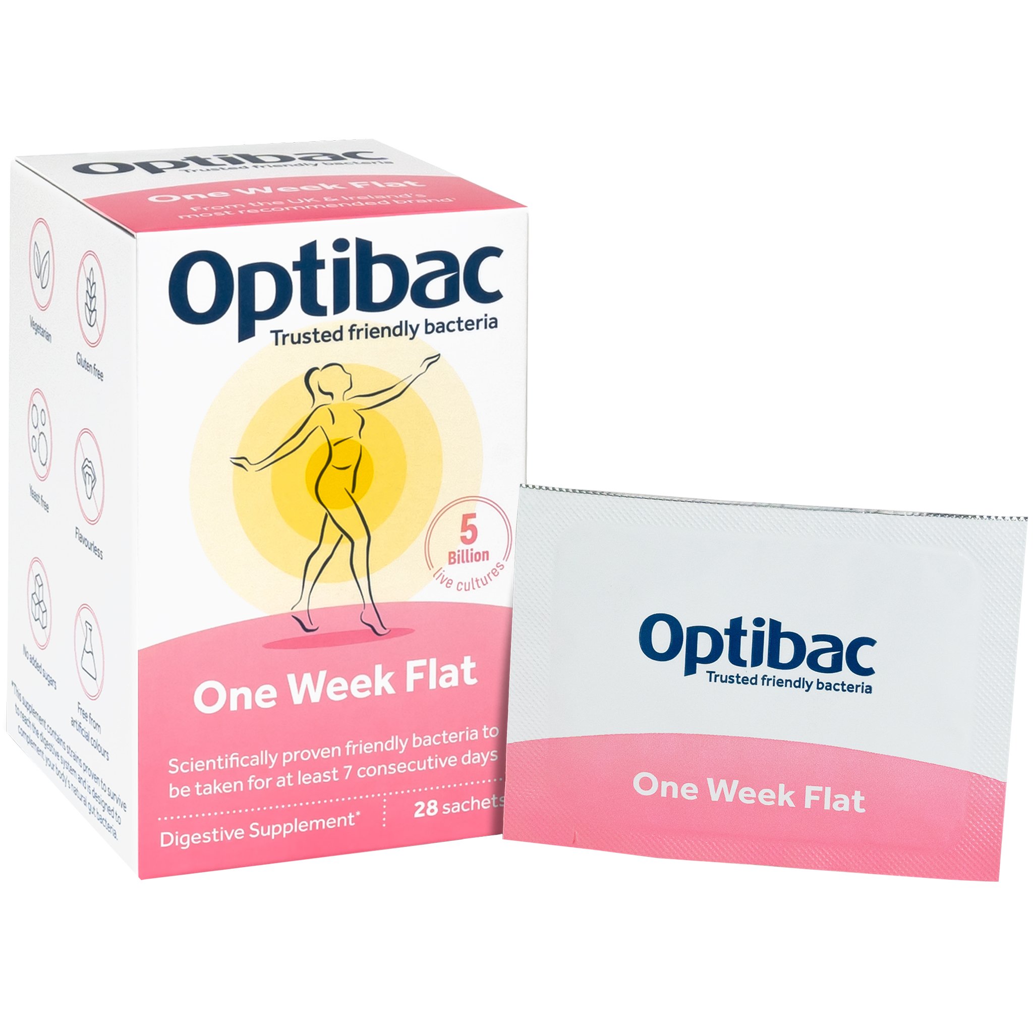 Optibac Optibac One Week Flat Συμπλήρωμα Διατροφής Προβιοτικών & Πρεβιοτικών για Ενίσχυση της Μικροχλωρίδας του Εντέρου, Αντιμετώπιση της Κατακράτησης & του Φουσκώματος για Επίπεδη Κοιλιά σε 7 Ημέρες 28 Sachets