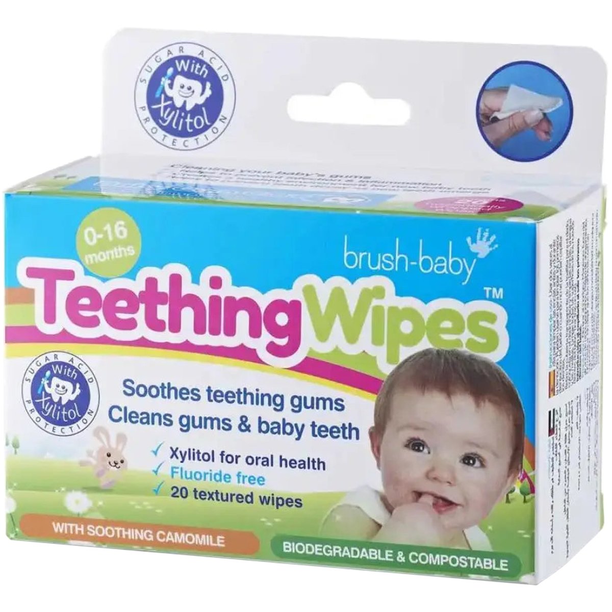 Brush-Baby Brush-Baby Biodegradable Teething Wipes 0-16m Αποστειρωμένα Μαντηλάκια Οδοντοφυΐας Μίας Χρήσης 20 Τεμάχια