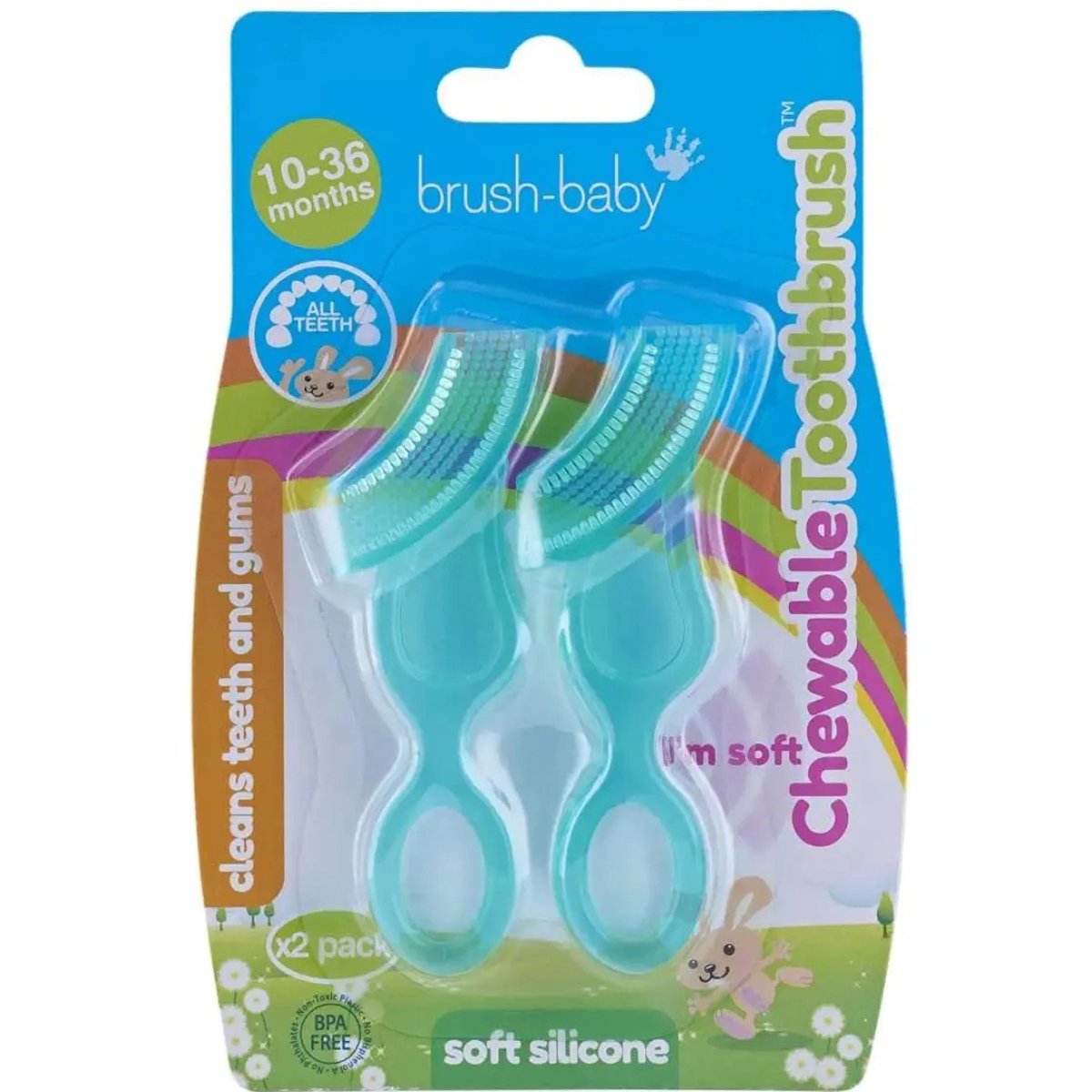 Brush-Baby Brush-Baby Soft Chewable Toothbrush 10-36m Μασώμενη Οδοντόβουρτσα Σιλικόνης για Μωρά 2 Τεμάχια