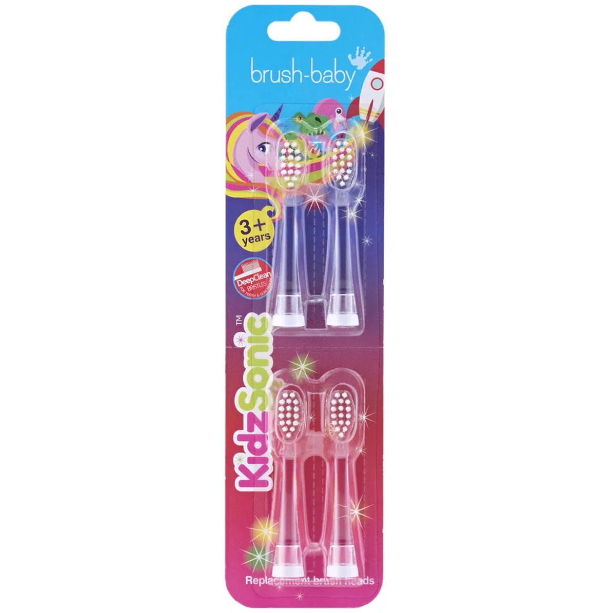 Brush-Baby Brush-Baby KidzSonic Replacement Toothbrush Heads 3 Years+ Ανταλλακτικές Κεφαλές για την Ηλεκτρική Οδοντόβουρτσα KidzSonic 4 Τεμάχια