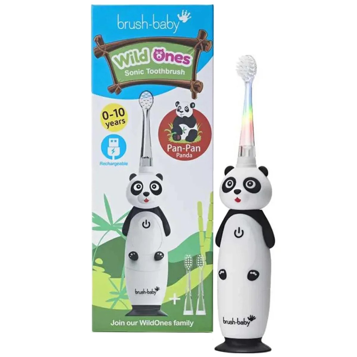 Brush-Baby Brush-Baby WildOnes Sonic Electric Toothbrush 0-10 Years Panda Επαναφορτιζόμενη Παιδική Ηλεκτρική Οδοντόβουρτσα 1 Τεμάχιο