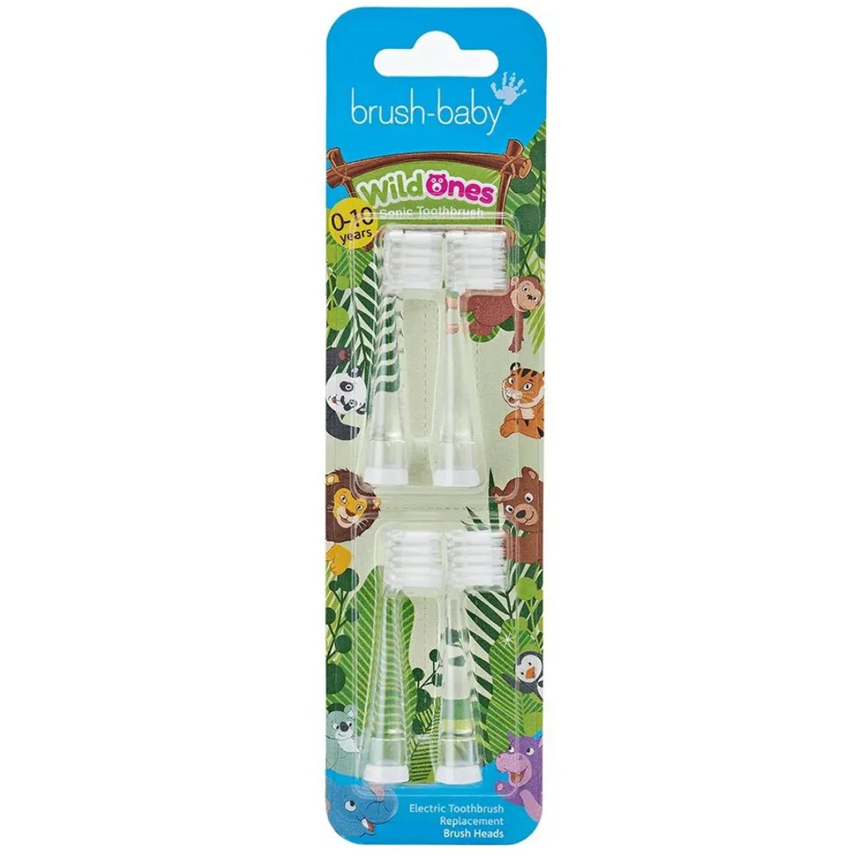 Brush-Baby Brush-Baby Replacement Toothbrush Heads 0-10 Years Ανταλλακτικές Κεφαλές για την Ηλεκτρική Οδοντόβουρτσα WildOnes 4 Τεμάχια