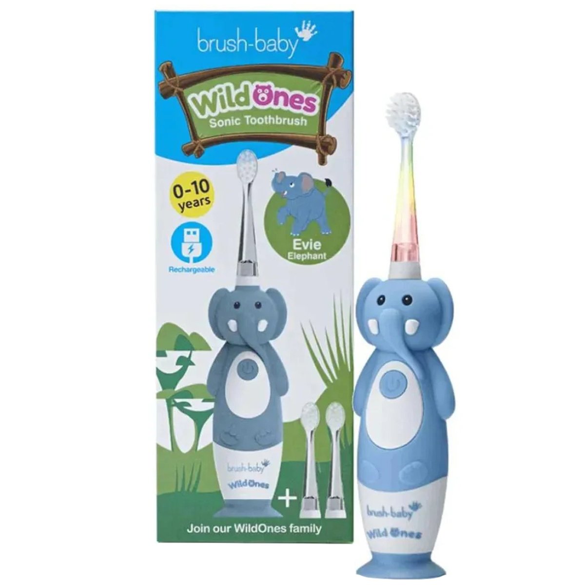 Brush-Baby Brush-Baby WildOnes Elephant Kids Electric Rechargeable Toothbrush 1-10 Years Παιδική Επαναφορτιζόμενη Ηλεκτρική Οδοντόβουρτσα 1 Τεμάχιο