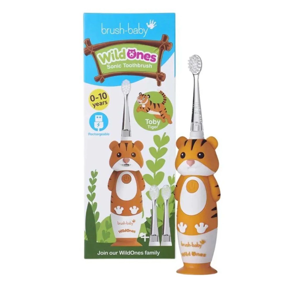 Brush-Baby Brush-Baby WildOnes Tiger Kids Electric Rechargeable Toothbrush 1-10 Years Παιδική Επαναφορτιζόμενη Ηλεκτρική Οδοντόβουρτσα 1 Τεμάχιο