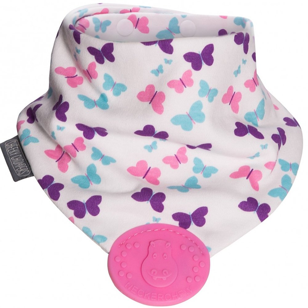 Cheeky Chompers Cheeky Chompers Neckerchew Theething Bib 2m+ Κωδ 88189 - Butterfly World Υφασμάτινη Σαλιάρα Διπλής Όψεως με Ρυθμιζόμενο Κουμπί & Μασητικό, 1 Τεμάχιο