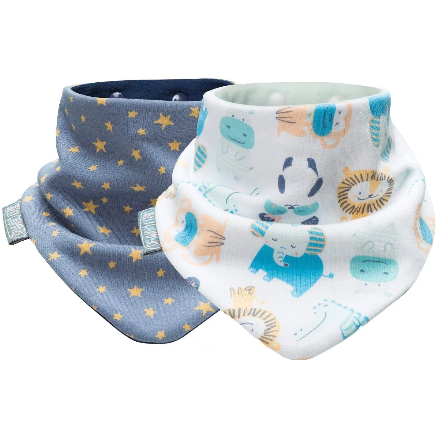 Cheeky Chompers Neckerbib 2m+ Υφασμάτινη Σαλιάρα Διπλής Όψεως με Ρυθμιζόμενο Κουμπί 2 Τεμάχια, Κωδ 88413 – Animals & Midnight