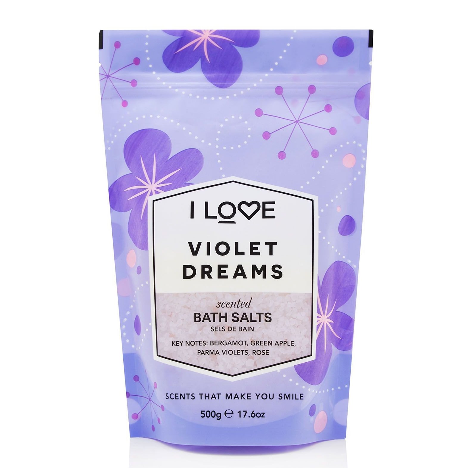 I love… Violet Dreams Scented Bath Salts Άλατα Μπάνιου με Υπέροχο Άρωμα από Εκχυλίσματα Φρούτων 500gr