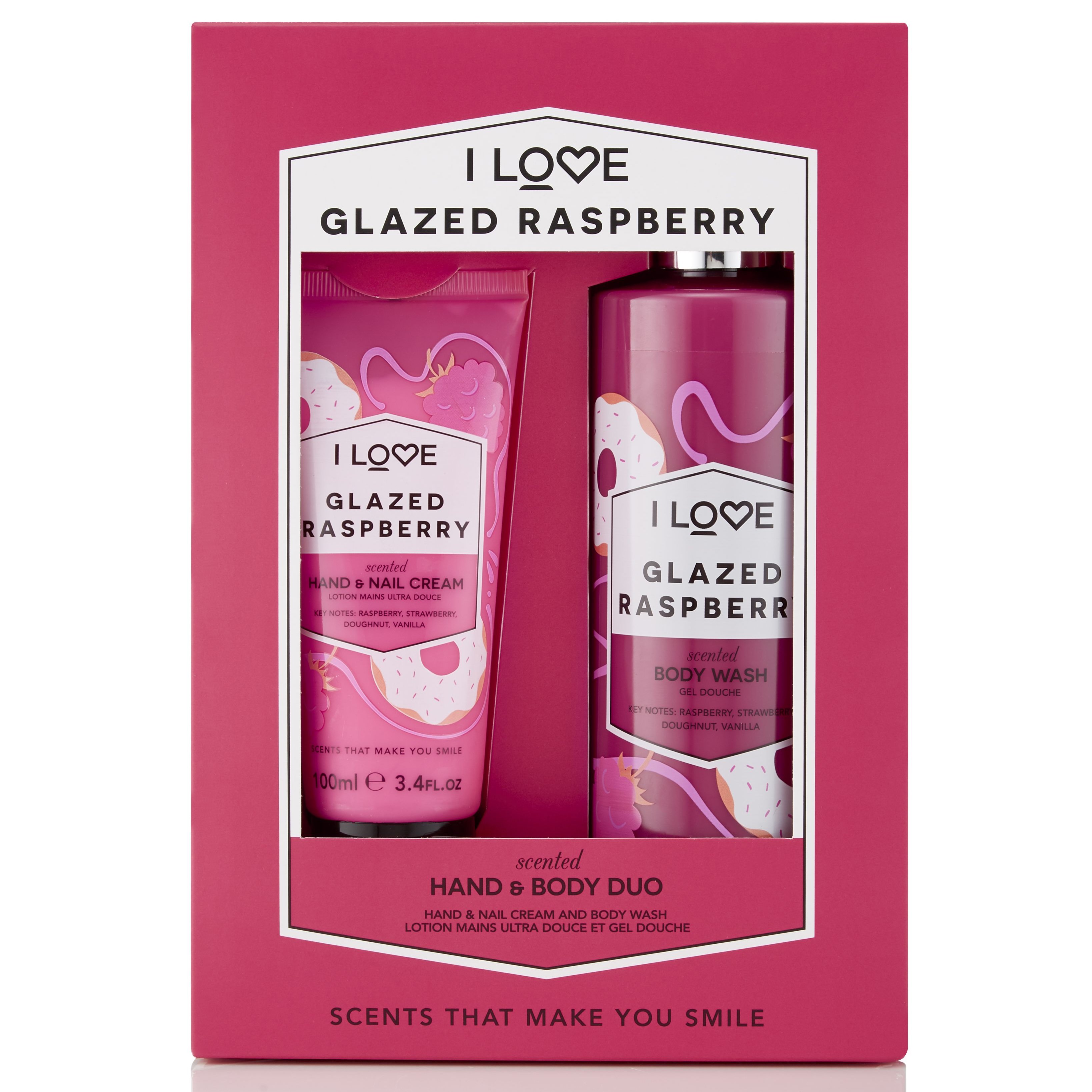 I love… Gift Set Duo Glazed Raspberry Hand and Nail Cream 100ml & Scented Body Wash 360ml
