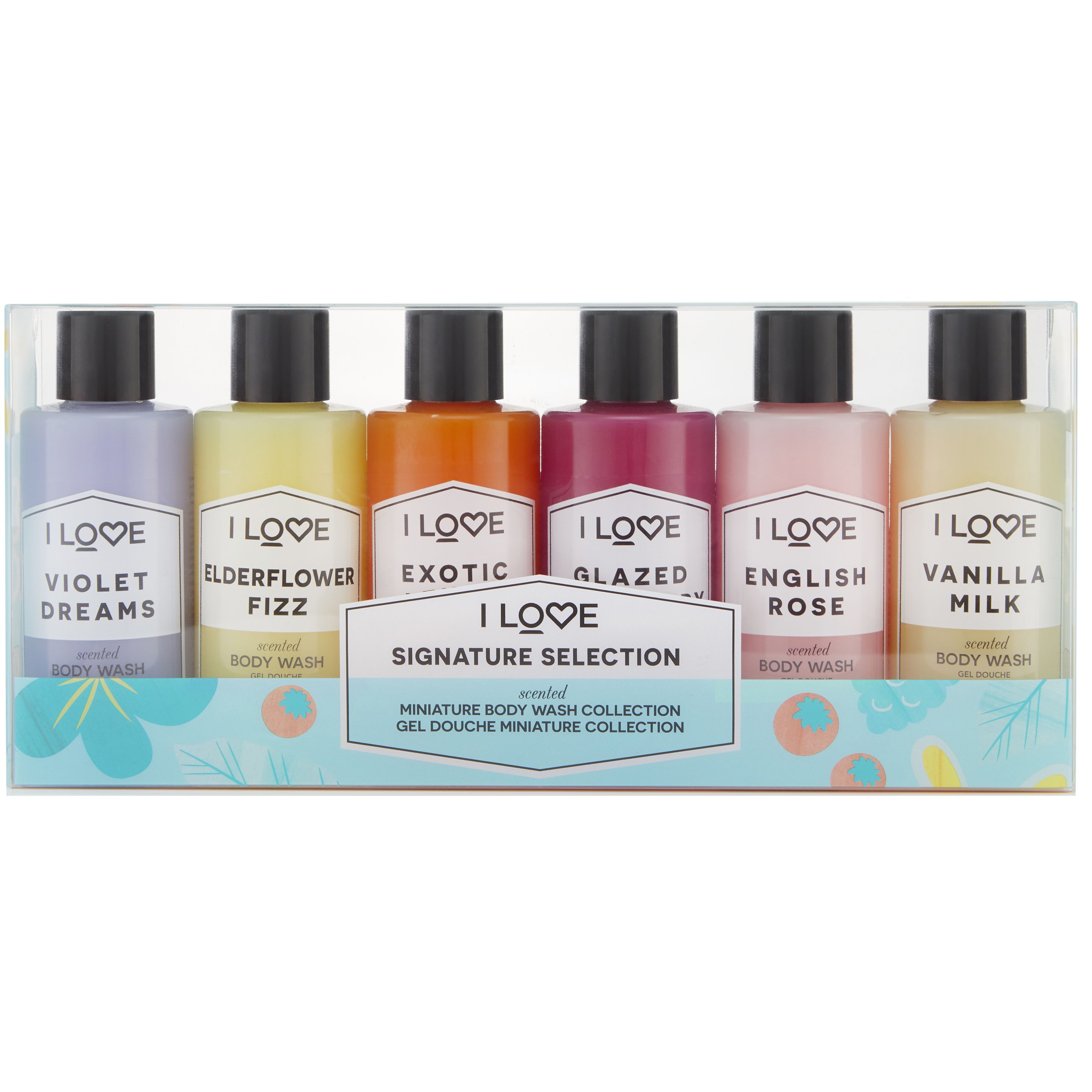 I love… Body Wash Collection, Violet Dreams,Elderflower Fizz,Exotic Fruits,Glazed Raspberry,Englsh Rose,Vanilla Milk 6x100ml