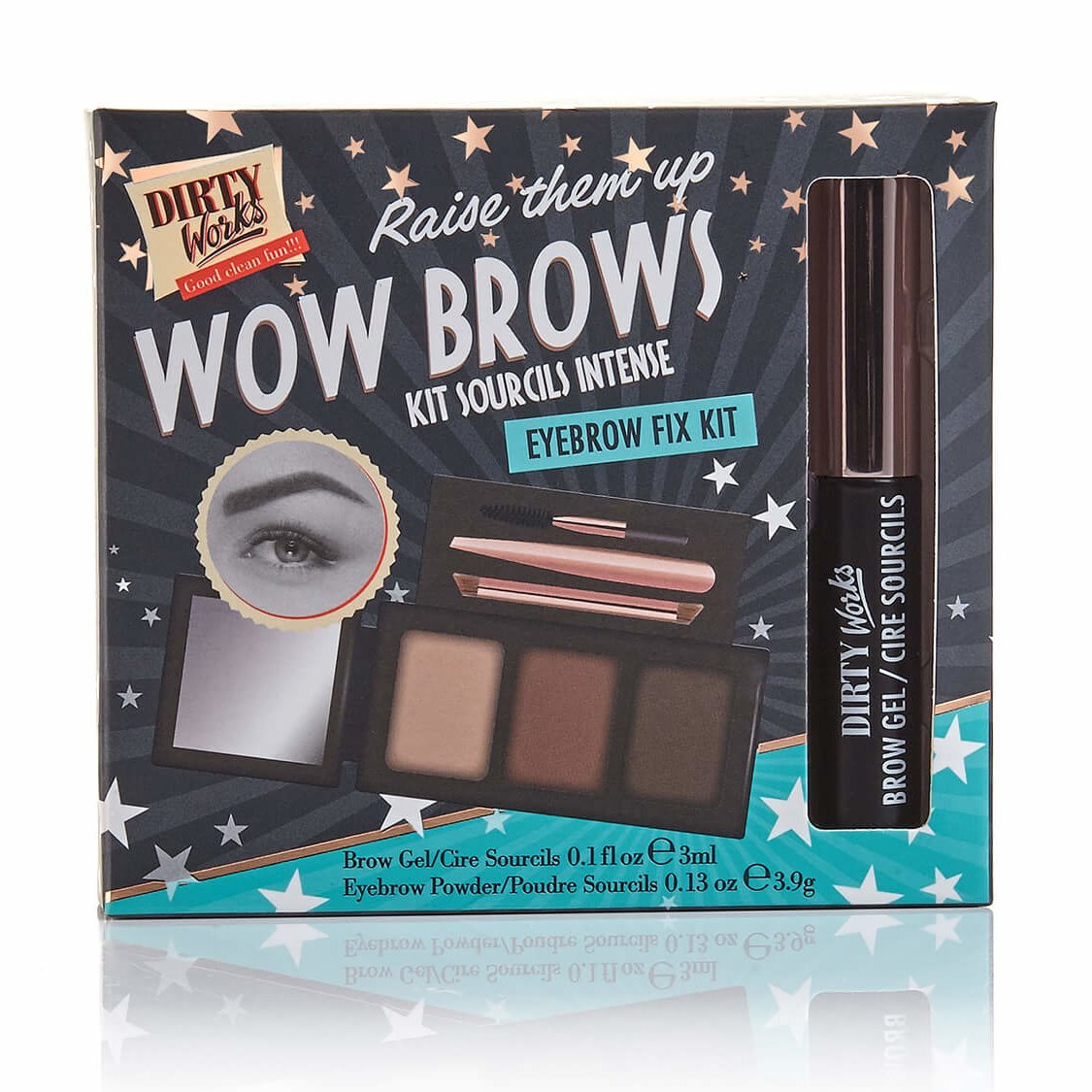 Dirty Works Wow Brow Eyebrow Fix Kit Παλέτα Σκιών για τα Φρύδια με 2 Αποχρώσεις & 1 για Λάμψη 3×3.9gr & Ένα Gel Φρυδιών 3ml