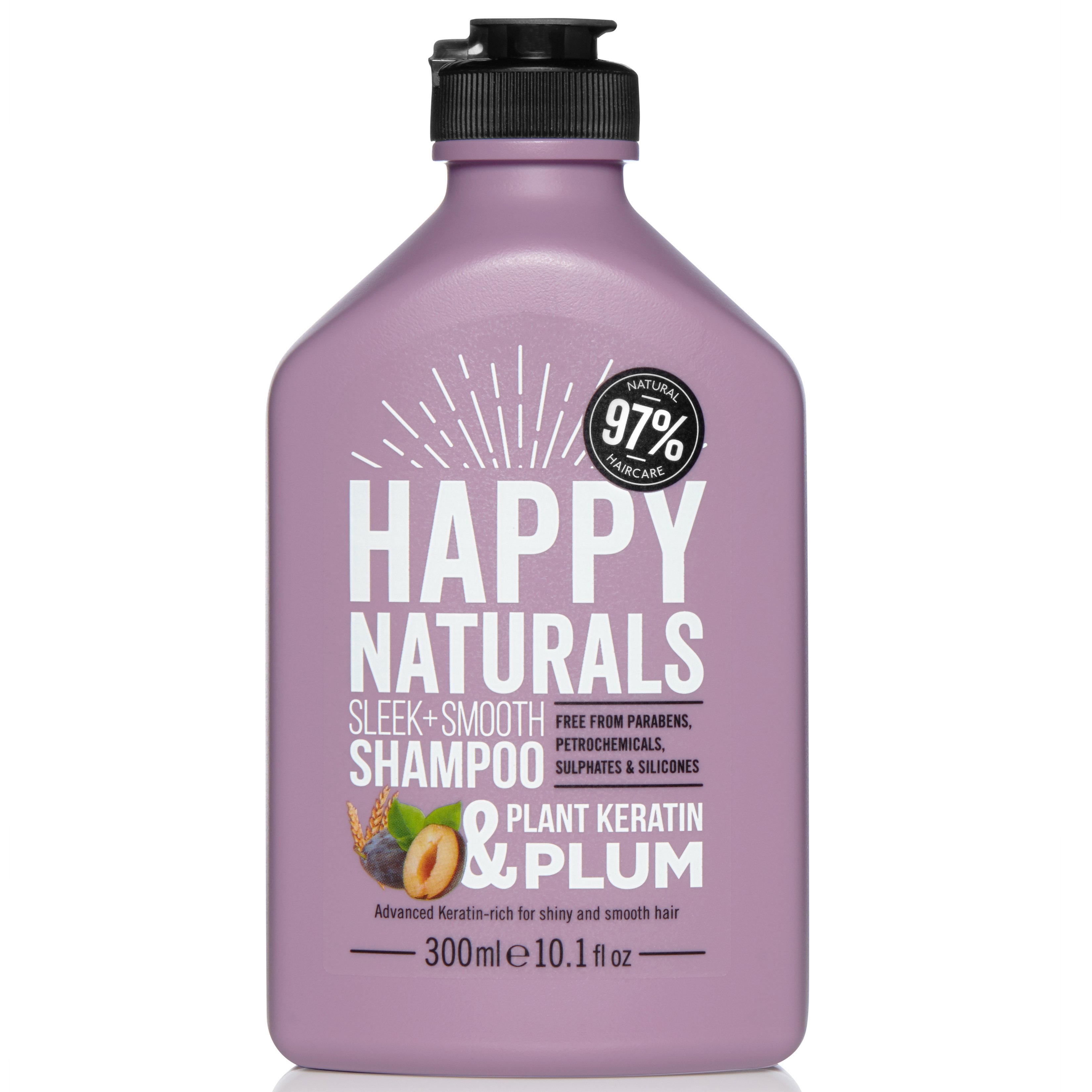 Happy Naturals Sleek + Smooth Shampoo Plant Keratin & Plum Σαμπουάν Ιδανικό για Έλεγχο του Φριζαρίσματος & Έξτρα Λάμψη 300ml