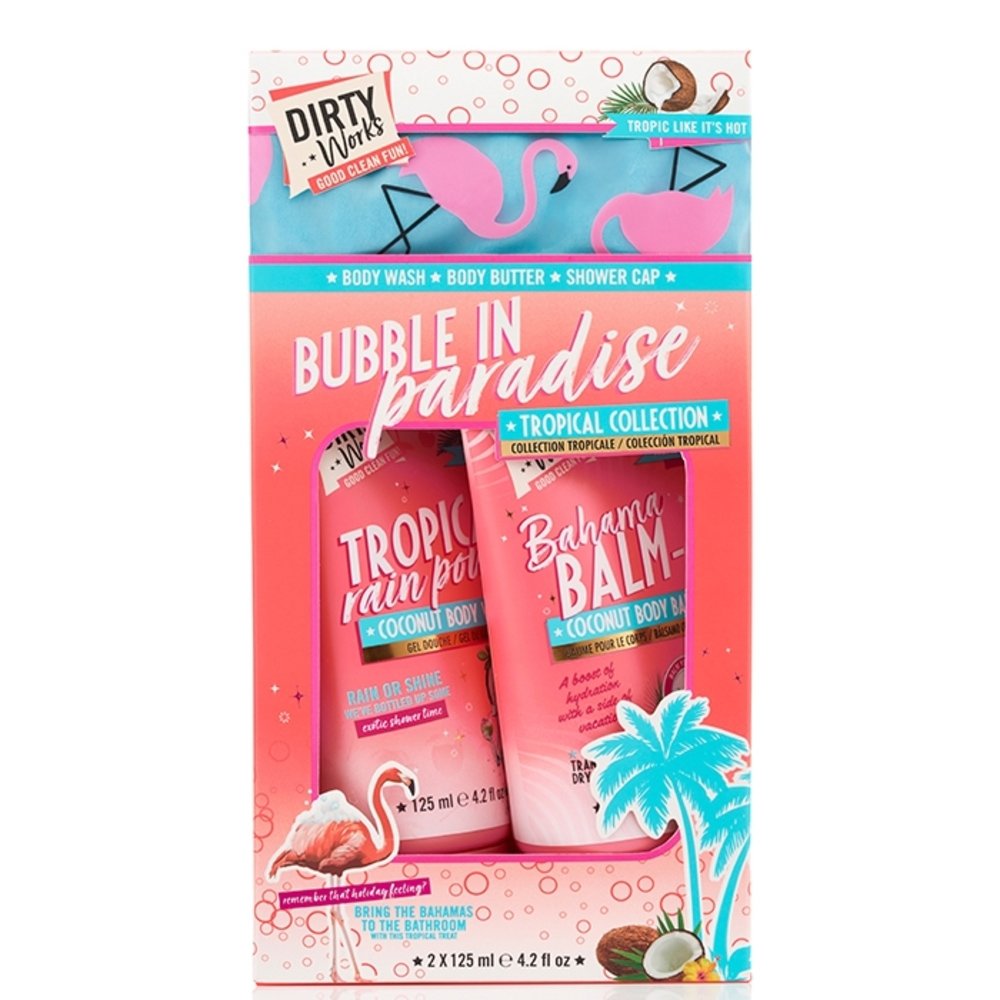Dirty Works Bubble in Paradise Tropical Collection Kit Coconut Body Wash 125ml & Coconut Body Balm 125 & Shower Cap 1 Τεμάχιο
