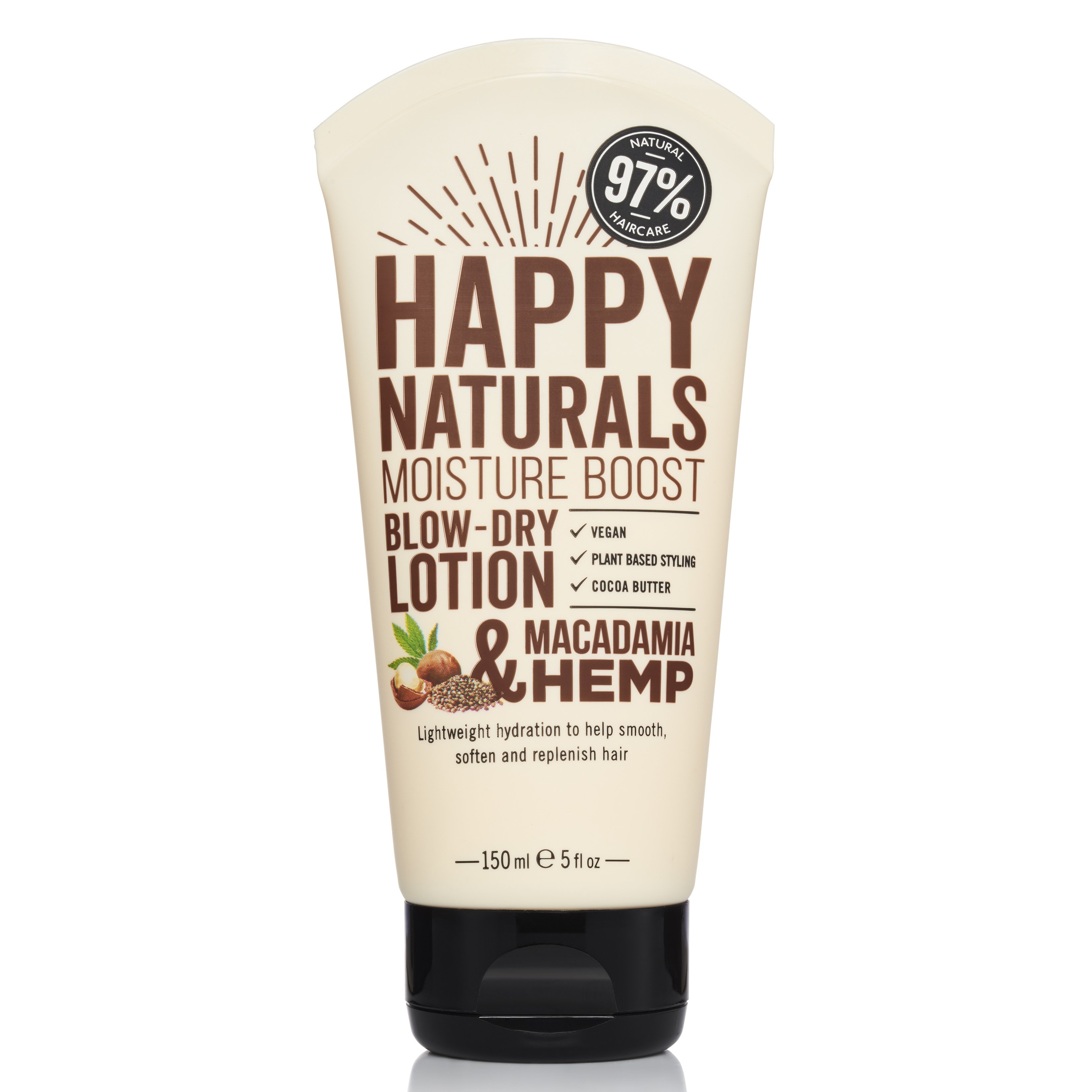 Happy Naturals Moisture Boost Blow-Dry Lotion Macadamia & Hemp Φροντίδα Προστασίας από τη Θερμότητα για Ενυδατωμένα Μαλλιά 150ml