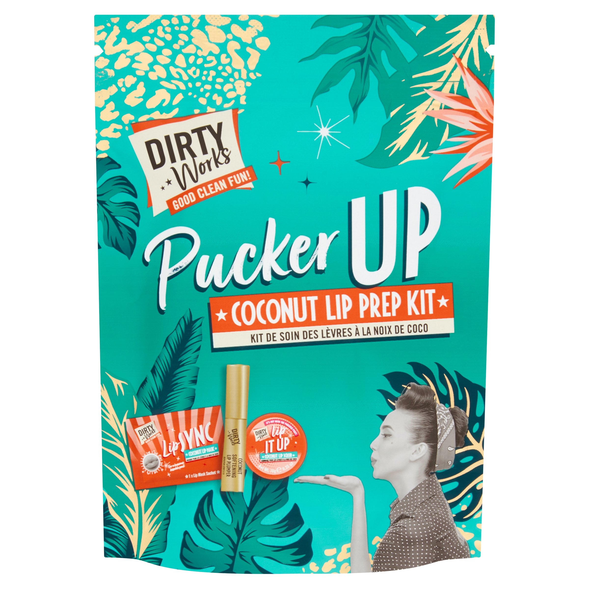 Dirty Works Pucker Up Coconut Lip Prep Kit, Lip it Up Coconut Lip Scrub & Lip Sync Coconut Lip Mask & Coconut Lip Plumper
